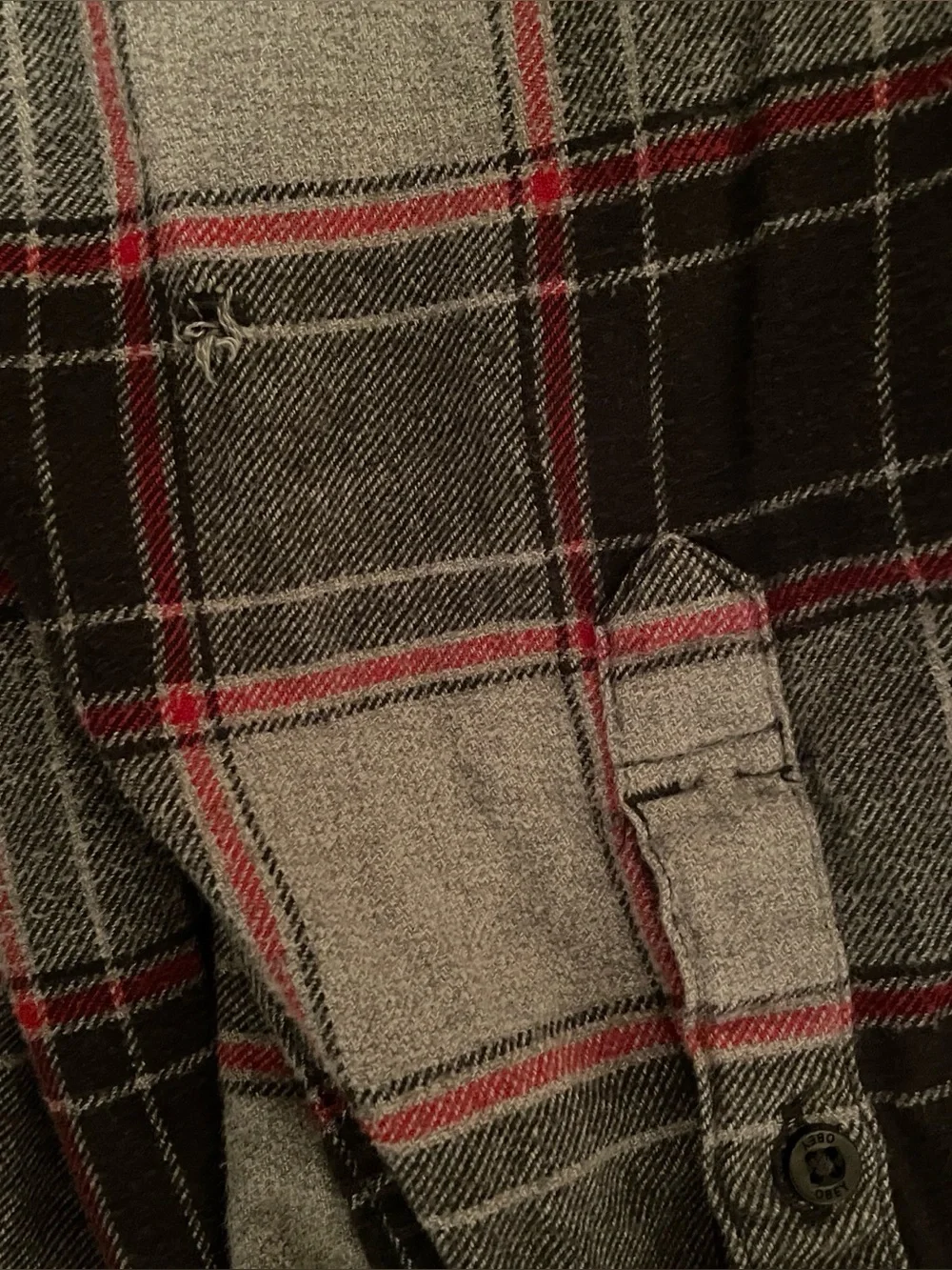 Obey Worldwide Men's Gray Red Double Pocket Plaid Button Up Shirt Top Size XL